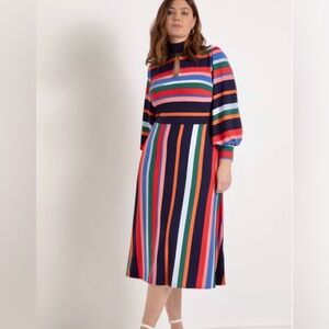 Eloquii A-Line Dress With Puff Sleeves in Rainbow Stripe | size 20 | NWT